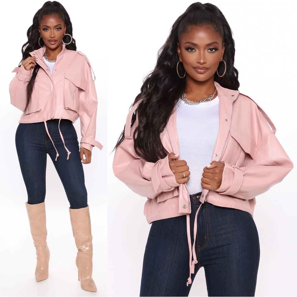 ✨NEW Fashion Nova | Mauve Pink Oversized Faux Leather Cropped Moto Jacket
